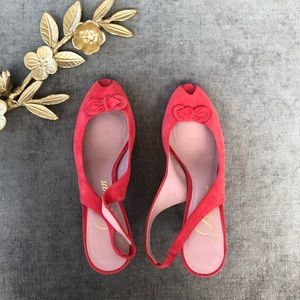 low heel coral slingback open peep toe sandal
